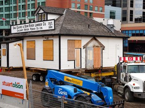 The Eau Claire & Bow River Lumber Co. Building is ready to be moved to a temporary location where it will be preserved and protected. The building is being moved temporarily as part of the Eau Claire Plaza redesign project. Wednesday, October 13, 2021.