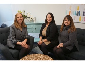 This year's winner of the Commercial Real Estate Women Entrepreneurial Spirit Impact Award, Lori Suba, centre, founded Scout Real Estate in 2020 with associates Laurae Spindler, right, and Eve Renaud.