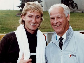 L.A. Kings captain Wayne Gretzky and hockey legend Gordie Howe pose for this photo on Oct. 14, 1989 outside the Northlands Coliseum in Edmonton. The photo was taken the day before Gretzky broke Howe's (his childhood idol) all-time points scoring record of 1850. On October 15, 1989, Gretzky broke the record against his old team, the Edmonton Oilers. Playing in only his 780th career game, Gretzky became the all-time leading scorer in NHL history, by collecting his 1,851 career point. Edmonton Sun