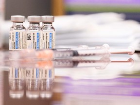 Vials and syringes of the Johnson & Johnson Janssen COVID-19 vaccine.