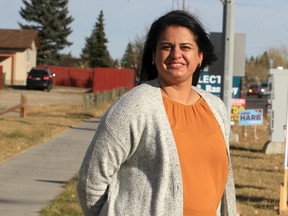 Saroz Khunkun with the Whitehorn Community Association poses for a photo along Whitehorn Dr. NE. Friday, October 15, 2021. Brendan Miller/Postmedia