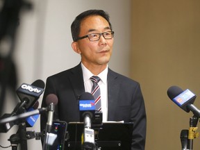 Coun. Sean Chu told media Thursday afternoon that he will not step down from his councillor position amid public outcry in Calgary on Thursday, October 21, 2021. Darren Makowichuk/Postmedia