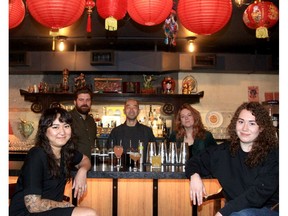 Tea House staff from left: general manager Pearlic Leng; owner Cody Willis; Naoki Kimura, who operates pop-up kitchen Kamado Izakaya; Claire Bourgeois; and bartender Julie Gobeille. Brendan Miller/Postmedia
