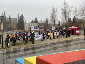 University of Calgary students rallied against tuition hikes and budget cuts during the Student Day of Action on Friday, October 29, 2021. Jason Herring/Postmedia