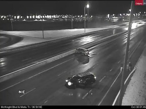 A traffic camera image from the CIty of Calgary shows an incident that happened on McKnight Blvd and 36 St NE early Saturday morning.