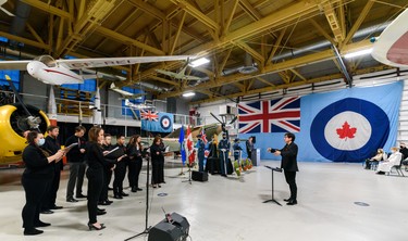 Entract, by/par ArtsCanada performs at the Remembrance Day ceremony at Hangar Flight Museum on Thursday, November 11, 2021. Azin Ghaffari/Postmedia