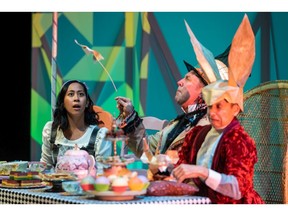 From Left; Sarah Roa, Graham Percy, and Natascha Girgis perform a scene from In Wonderland in Martha Cohen Theatre on Tuesday, November 23, 2021. Azin Ghaffari/Postmedia