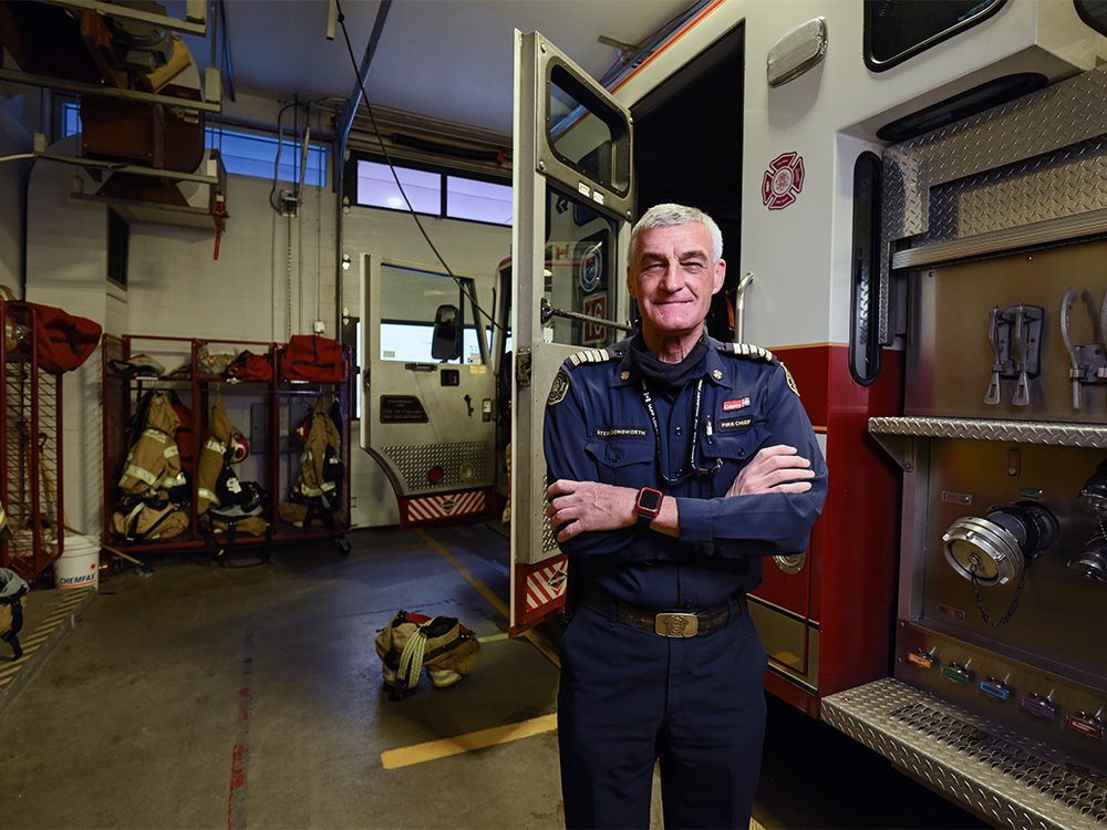 calgary fire chief steve dongworth poses for a portrait at highfield fire station on thursday, december 23, 2021. 