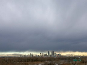 The downtown Calgary skyline is shown under low hanging cloud on Wednesday, November 3, 2021.