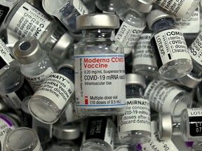 Empty vials of COVID-19 vaccine.