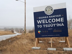 A sign for the Taza Park development near the Grey Eagle Resort and Casino on the Tsuut'ina Nation is seen on Tuesday, November 23, 2021.