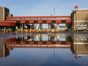 Remnants of flooding are pictured at the Canada Border Services Agency after rainstorms that hit both British Columbia and Washington state caused flooding on both sides of the border, in Sumas, Washington, U.S. November 17, 2021.