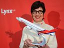 Merren McArthur CEO of the new airline Lynx Air is photographed during the airline's launch at the Calgary International Airport on Tuesday, November 16, 2021.   