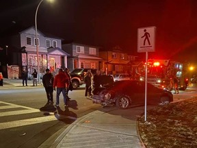 The aftermath of a single-vehicle crash that happened along Evanston Way NW on Halloween night.