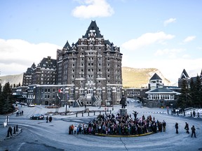 The roundabout at the Fairmont Banff Springs Hotel in Banff National Park.