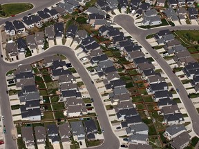 An aerial view of a suburb in northwest Calgary.