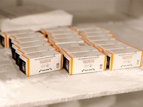 Boxes of the Pfizer COVID-19 vaccine to be administered to children aged five to 11, at the Beaumont Health offices in Southfield, Michigan, on Nov. 5, 2021.
