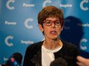 Calgary Chamber CEO Deborah Yedlin speaks with the media after a Q&A event with Mayor Jyoti Gondek hosted by Calgary Chamber at Hyatt Regency Calgary on Friday, November 19, 2021. 