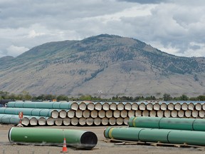 FILE PHOTO: A pipe yard servicing government-owned oil pipeline operator Trans Mountain is seen in Kamloops, British Columbia, Canada on June 7, 2021.