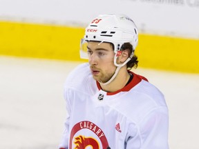 Calgary Flames sniper Andrew Mangiapane during practice at Scotiabank Saddledome on Tuesday.