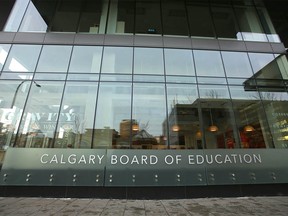 Signage outside the Calgary Board of Education building is shown In downtown Calgary on Tuesday, December 7, 2021.