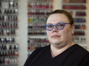 Kristen Lamond-McRae at her work on Tuesday, Nov. 30, 2021 in Regina. She and her husband have been told they need to repay $12,000 in CERB payments.