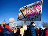 People rally against Quebec’s secularism law in Chelsea, Quebec, on December 14, 2021.