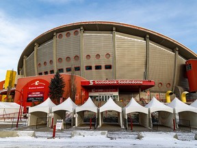 The Scotiabank Saddledome, home of the Calgary Flames, was photographed on Wednesday, December 15, 2021. More Calgary Flames games were postponed while the team deals with a COVID-19 outbreak.