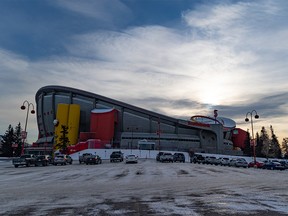 The Scotiabank Saddledome, home of the Calgary Flames, was photographed on Wednesday, December 15, 2021. More Calgary Flames games were postponed while the team deals with a COVID-19 outbreak.