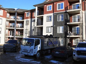 Restoration crews on scene after several units in the Legacy Gate Condominium Complex were flooded early Wednesday morning. More than 200 people were forced out of their south Calgary apartment building when a sprinkler line broke. Thursday, December 9, 2021.