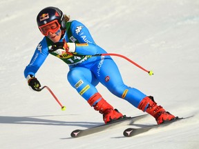 Sofia Goggia of Italy races during Audi FIS Ski World Cup Women’s 2021 super-G at Lake Louise Ski Resort in Banff National Park on Sunday, Dec. 5, 2021.