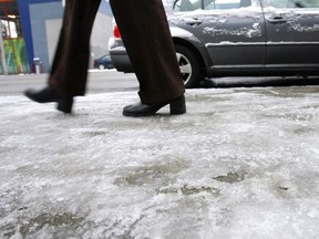 Icy sidewalks can be a treacherous experience in a Calgary winter.