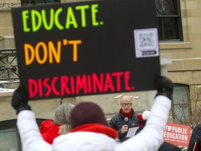 SOS Alberta and the ATA organized an education rally at the McDougall Centre in Calgary on Saturday, December 18, 2021.