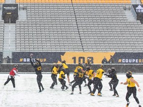 The Hamilton Tiger-Cats practise at Tim Hortons Field on Wednesday, Dec. 8, 2021.