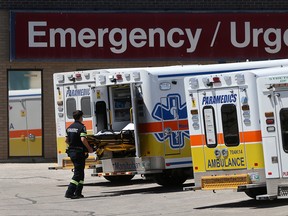 Ambulances at a Winnipeg hospital on Saturday, June 12, 2021.