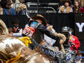 Zeke Thurston competes at the National Finals Rodeo on Saturday night in Las Vegas. Photo courtesy Phill Kitts.