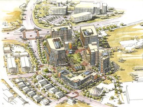 An artist's rendering of Uxboro, the redevelopment of the Stadium Shopping Center, by Western Securities.