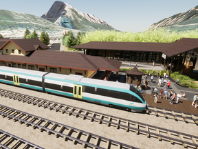 Artist's rendition of Calgary Airport-Banff Rail at Banff train station. Courtesy Liricon Capital