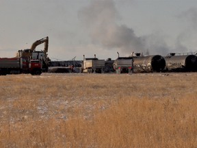 Cleanup continues after a Canadian Pacific Railway train carrying residual amounts of liquid sulphur, propane and anhydrous ammonia derailed northwest of the southern Alberta hamlet of Ensign.