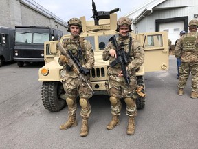 Chase Lawless, left, and Johan Strombergsson-Denora on the set of the new Paramount Plus episodic series Mayor of Kingstown. Photo courtesy of Chase Lawless.