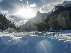 Wind gusts send snow flying down Wasootch Creek west of Calgary, Ab., on Tuesday, January 11, 2022.