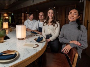 From left; head chef May Ng; executive chef Tomo Mitsunno; regional manager Amanda Jansen, and manager Mai Takahashi, at Lonely Mouth Bar. Jansen and Takahashi are also sake sommeliers. Azin Ghaffari/Postmedia
