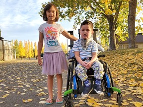 Emiko Watanabe, 6, poses with her brother Ryan, 8, in a recent family photo. Ryan is very high needs, with severe allergies. Their doctor says he needs a HEPA filter in the classroom.