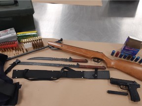 Calgary police seized multiple guns from an apartment in the Beltline after a hole was shot into a neighbour apartment in the early morning hours of Jan. 25, 2022.