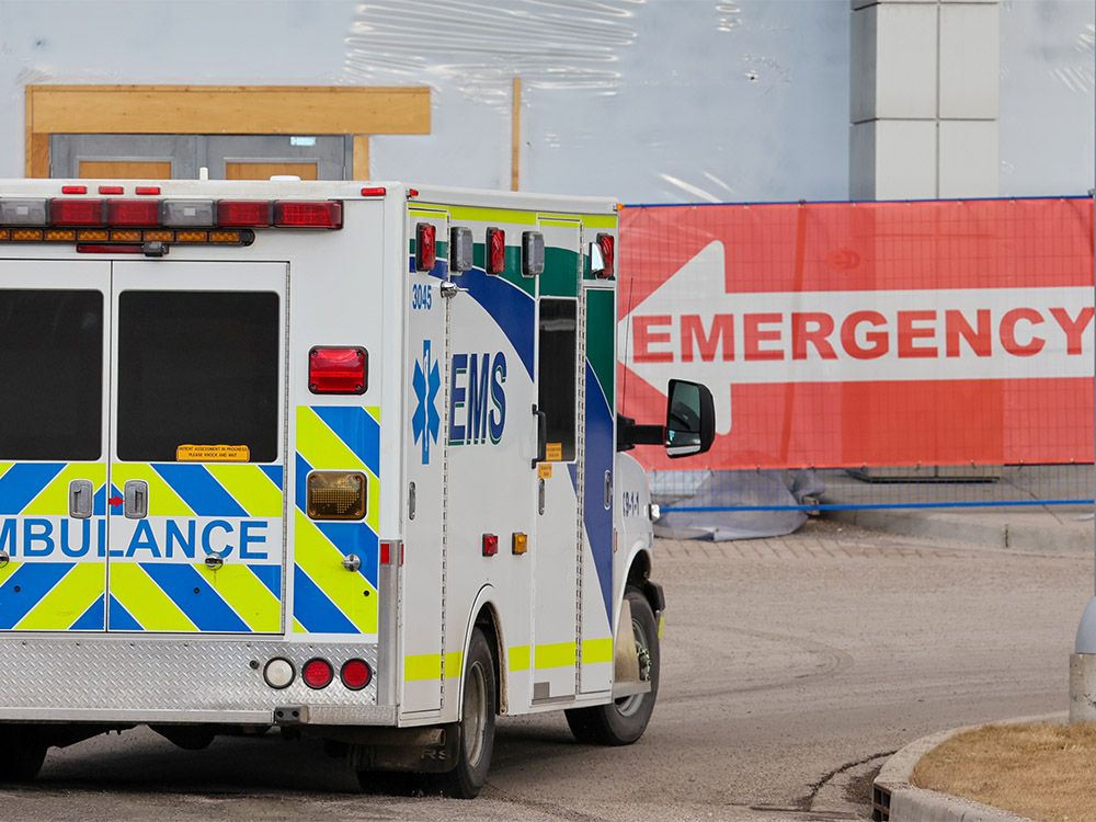  Alberta Health Services ambulances and paramedics were photographed at the Peter Lougheed Centre in Calgary on Monday, January 17, 2022.