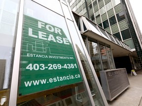 For lease signs are everywhere in downtown Calgary on Sunday, January 30, 2022.