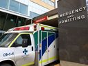 An ambulance sits stationary at the Foothills Medical Centre as the Alberta government launched a provincial emergency medical services advisory committee to address the situation in Calgary on Monday, January 24, 2022.