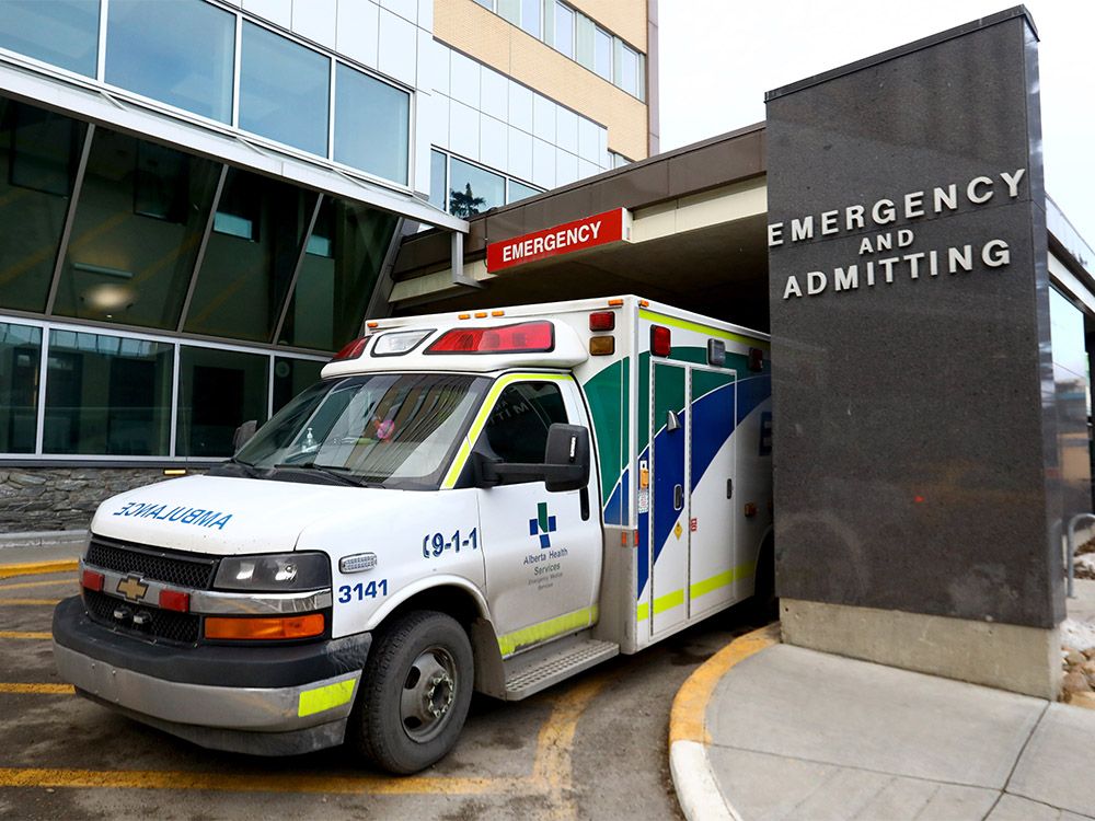  An ambulance sits stationary at the Foothills Medical Centre as the Alberta government launched a provincial emergency medical services advisory committee to address the situation in Calgary on Monday, January 24, 2022.