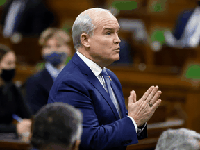 Federal Conservative Party leader Erin O'Toole speaks during question period in the House of Commons on January 31, 2022.