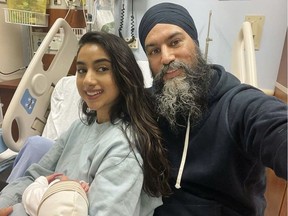 NDP Leader Jagmeet Singh and wife Gurkiran Kaur Sidhu have welcomed a baby girl. The new family of three are pictured in this photo shared to Singh's Instagram account. Credit: JAGMEET SINGH/INSTAGRAM